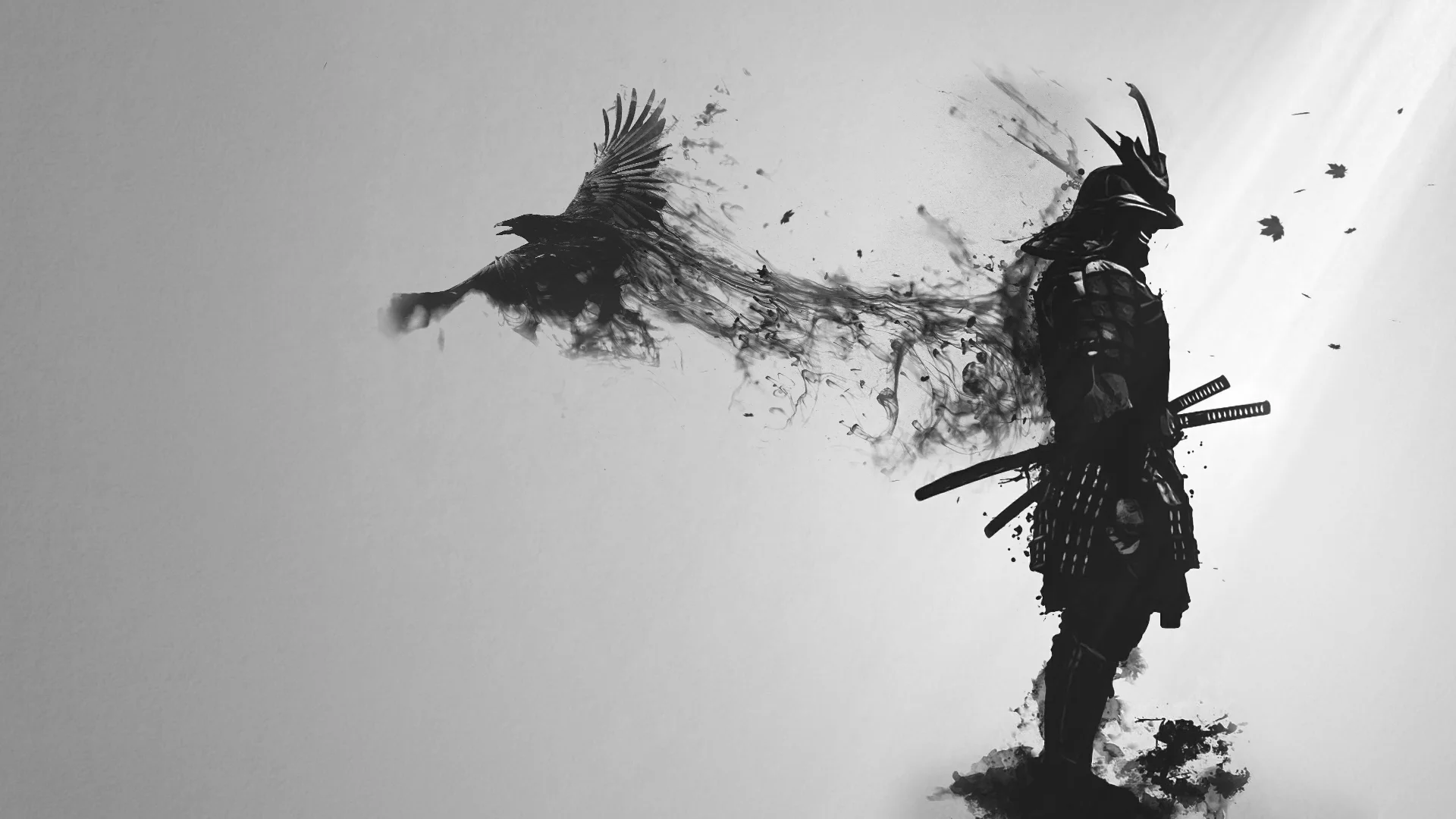 水墨武士與黑鴉飛揚